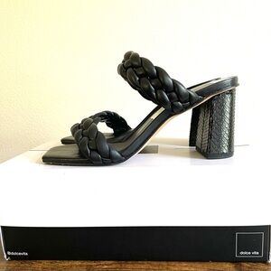Dolce Vita Paily - Black Braided Sandal Heels with Block Heel and Square Toe